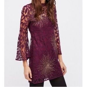 Free People North Star Lace Dress Burgundy Sz 2